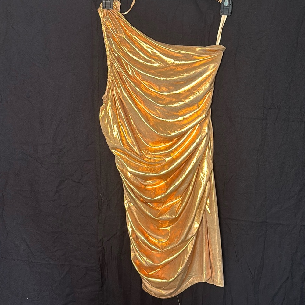 Gold Metallic Mini Dress - Large
